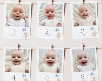 First Year Photos, Beary First Birthday Milestone Photos, Baby's First Year Month Photos, Monthly Photo Banner, Blue Bear Birthday Photos