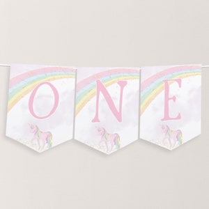 Unicorn One High Chair Banner Printable, 1st Birthday Banner High Chair, Birthday Decor, Rainbow Unicorn Chair Banner, 1st Birthday Party