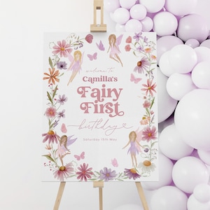 Fairy First Birthday Welcome Sign, Fairy Welcome Sign, 1st Birthday Girl Welcome Sign Wildflowers, Fairy 1st Birthday Party Welcome Sign