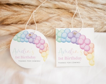 Pastel Rainbow Favor Tags, Editable Tags, Printable Favor Tags, Pastel Birthday Tag, Rainbow Gift Tags, 1st Birthday Party Favor Labels Girl