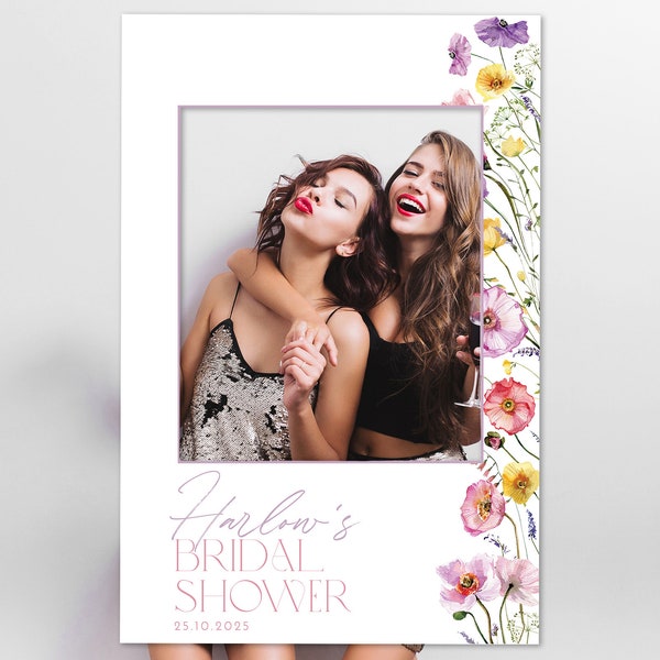 Floral Bridal Shower Photo Prop, Bridal Shower Selfie Frame, Photo Booth Frame, Wildflower Bridal Shower Sign, Personalized Photo Frame