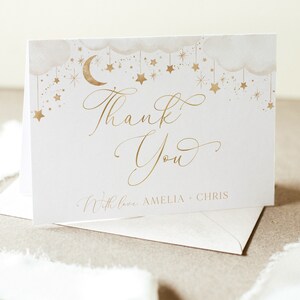 Moon Stars Thank You Card Template, Printable Thank You Card, Over the Moon Baby Shower Thank You Card, Twinkle Twinkle Star Thank You Card