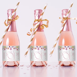 Floral Baby Shower Champagne Labels, Printable Wine Labels, Mini Champagne Labels, Ready to Pop Labels, Baby in Bloom Champagne Labels Pink