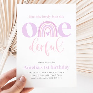 Onederful Rainbow Invitation, Rainbow Onederful Birthday Invitation, 1st Birthday Invitation, 1st Birthday Girl, Isn't She Lovely Onederful