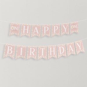 Daisy Birthday Banner, Daisy Flower Happy Birthday Banner Printable, Happy 1st Birthday Banner, Flower First Birthday Decor Daisy Banner