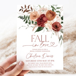 Fall in Love Bridal Shower Invitation, Marsala Flowers, Fall Bridal Shower Invitation, Floral Kitchen Tea Invitation Template, Bridal Brunch