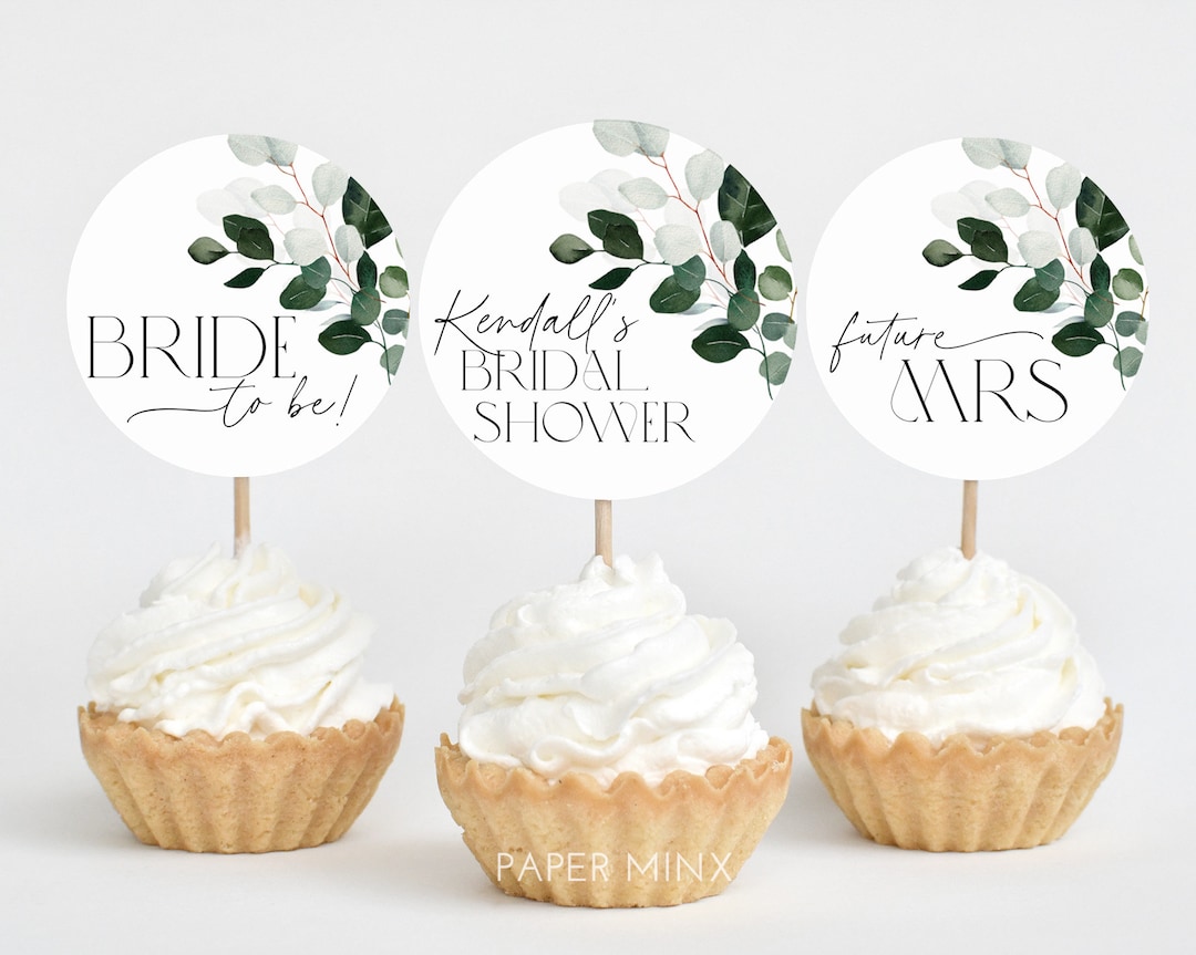 Greenery Cupcake Toppers, Bridal Shower Cupcake Toppers, Printable ...