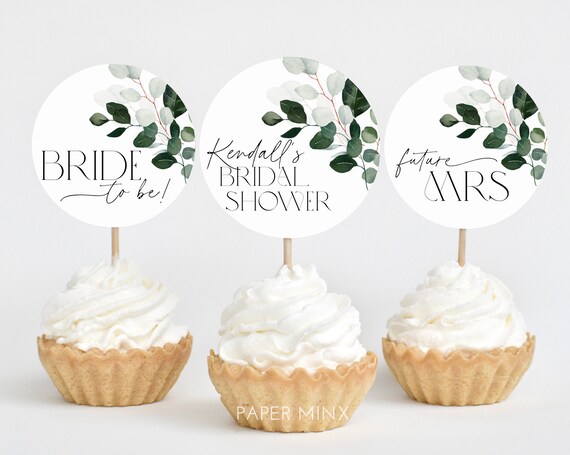Greenery Cupcake Toppers Bridal Shower Cupcake Toppers - Etsy