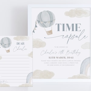 Mr Onederful Time Capsule, Hot Air Balloon 1st Birthday Time Capsule Sign Template, Rainbow 1st Birthday Decorations Boy Birthday Blue