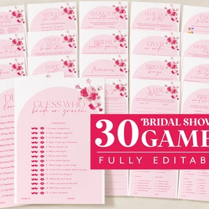 Pink Floral Bridal Shower Games, Hot Pink Floral Bridal Games Editable, Printable Games Pack, Modern Bridal Shower Games, Bright Pink Floral