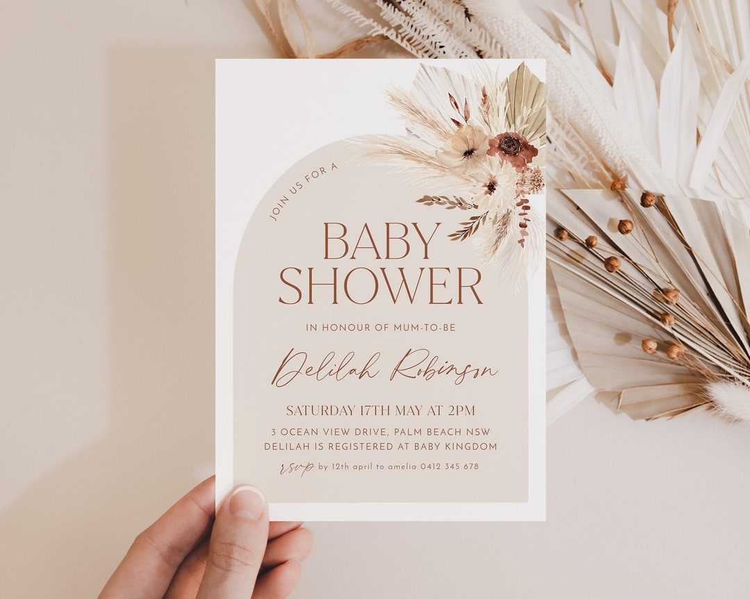 Boho Baby Shower Invitation, Boho Floral Baby Shower, Gender Neutral ...