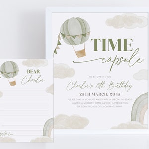 Mr Onederful Time Capsule, Hot Air Balloon 1st Birthday Time Capsule Sign Template, Rainbow 1st Birthday Decorations Boy Birthday Green
