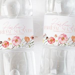 Floral Water Bottle Label, Bridal Shower Water Label, Printable Water Bottle Label, Pink Wildflower Bridal Shower Water Label Stickers