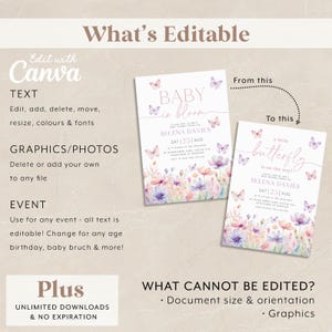 Baby in Bloom Invitation, Wildflowers Baby Shower Invitation, Purple Pink Flower Invitation, Wild Flower Invite, Floral Invite Butterflies image 5