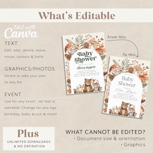 Woodland Baby Shower Invitation Bundle, Woodland Animals Baby Shower Games, Printable Decorations, Editable Template, Forest Animals Shower image 7
