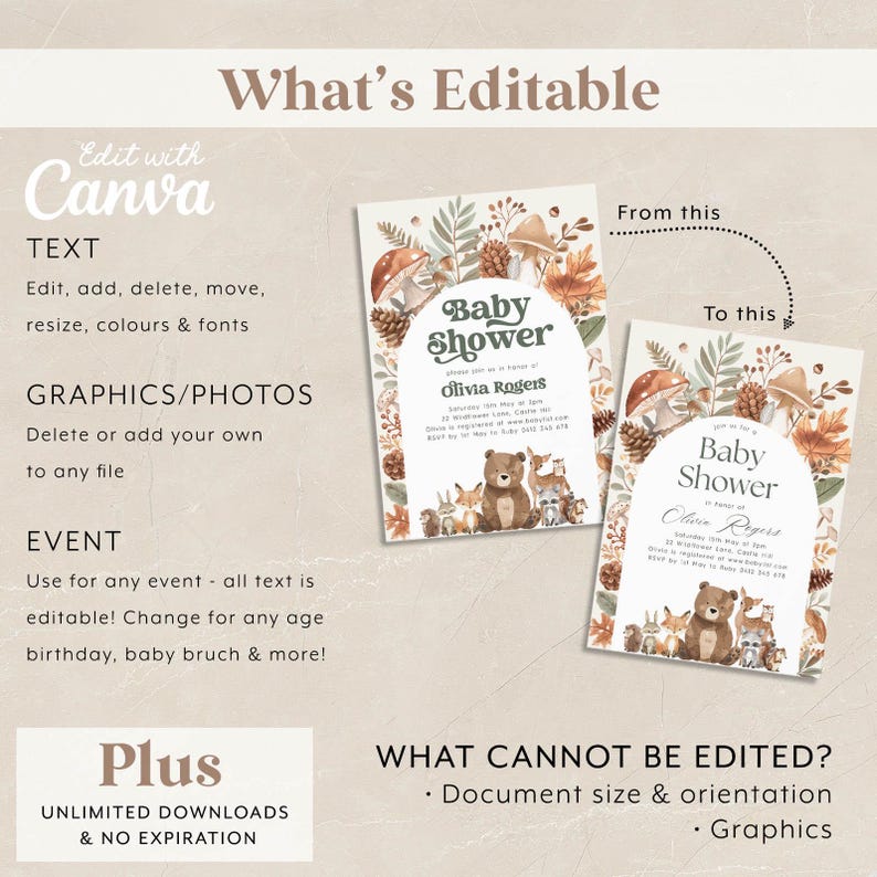 Woodland Baby Shower Invitation Bundle, Woodland Animals Baby Shower Games, Printable Decorations, Editable Template, Forest Animals Shower image 7