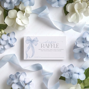 Blue Bow Diaper Raffle Card, Blue Bow Baby Shower Diaper Raffle Card, Editable Diaper Raffle Template, Printable Nappy Raffle Baby Boy