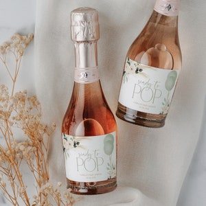 Baby Shower Mini Champagne Labels, Printable Wine Labels, Greenery Champagne Labels, Ready to Pop Labels, Sage Baby Champagne Bottle Labels