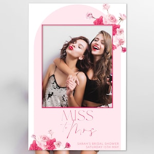 Pink Floral Bridal Shower Photo Prop, Bridal Shower Selfie Frame, Photo Booth Frame, Miss To Mrs Bridal Shower Sign Personalized Photo Frame