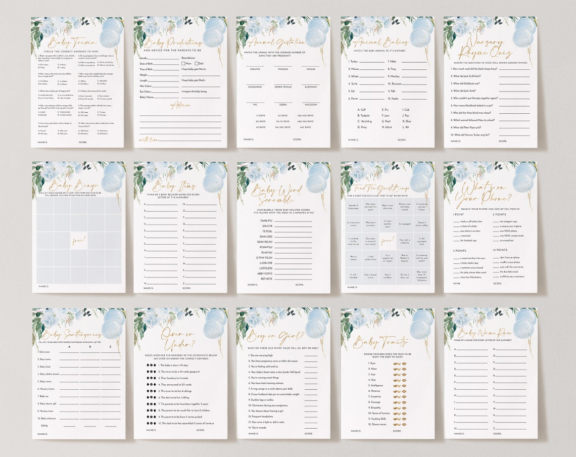 Baby Shower Games Boy Baby Shower Editable Games Printable - Etsy