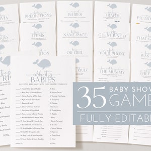 Whale Baby Shower Games, Editable Baby Shower Games, Printable Game, Boy Baby Shower Games Pack, Ocean Animals, Under the Sea Baby Shower