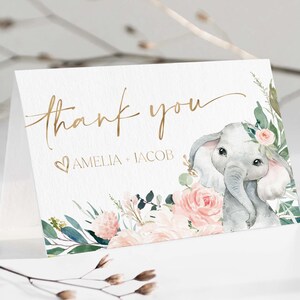 Thank You Card Template, Printable Thank You Card, Girl Baby Shower ...