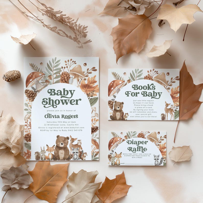 Woodland Baby Shower Invitation Bundle, Woodland Animals Baby Shower Games, Printable Decorations, Editable Template, Forest Animals Shower image 9