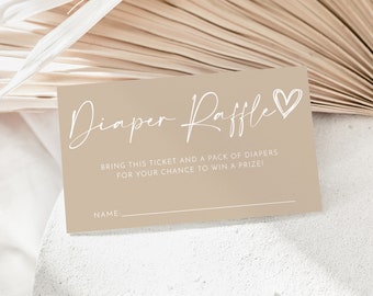 Neutral Diaper Raffle Card, Gender Neutral Baby Shower Diaper Raffle Card, Editable Diaper Raffle Template, Printable Diaper Raffle Beige