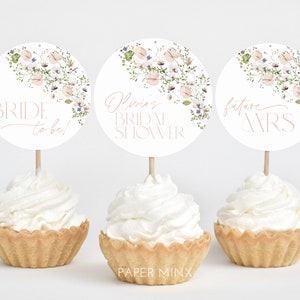 Floral Cupcake Toppers, Bridal Shower Cupcake Toppers, Printable Cupcake Topper, Editable Cupcake Toppers, Pink Floral Bridal Shower Cupcake
