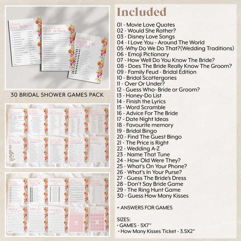Citrus Bridal Shower Bundle, Main Squeeze Bridal Shower Invitation Bundle Editable Games, Printable Citrus Bridal Bundle Floral Pink Oranges imagen 6