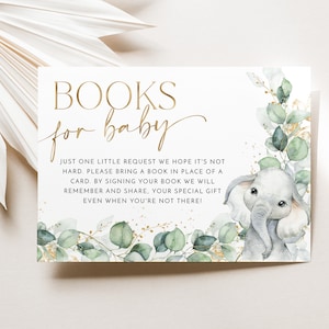 Books For Baby Card Printable, Book Request Card, Elephant Baby Shower Book For Baby, Greenery Invitation, Greenery Baby Shower Printables