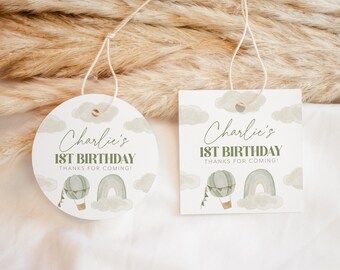 Mr Onederful Favor Tags, Hot Air Balloon Editable Tags, Printable Favor Tags, Mr Onederful Birthday Tags, Rainbow Gift Tags, Favor Labels