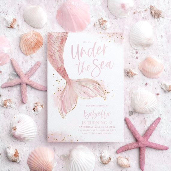 Mermaid Birthday Invitation, Mermaid 3rd Birthday Girl, Under the Sea Editable Template, Mermaid Party Peach Pink Invite 4th 5th 6th 7th