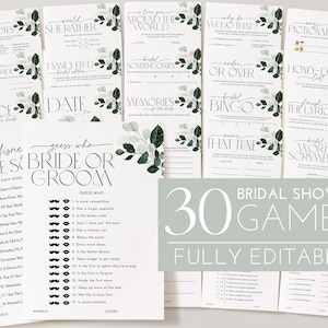 Greenery Bridal Shower Games, Eucalyptus Bridal Shower Editable Games, Printable Games, Greenery Games Pack, Modern Bridal Shower Games