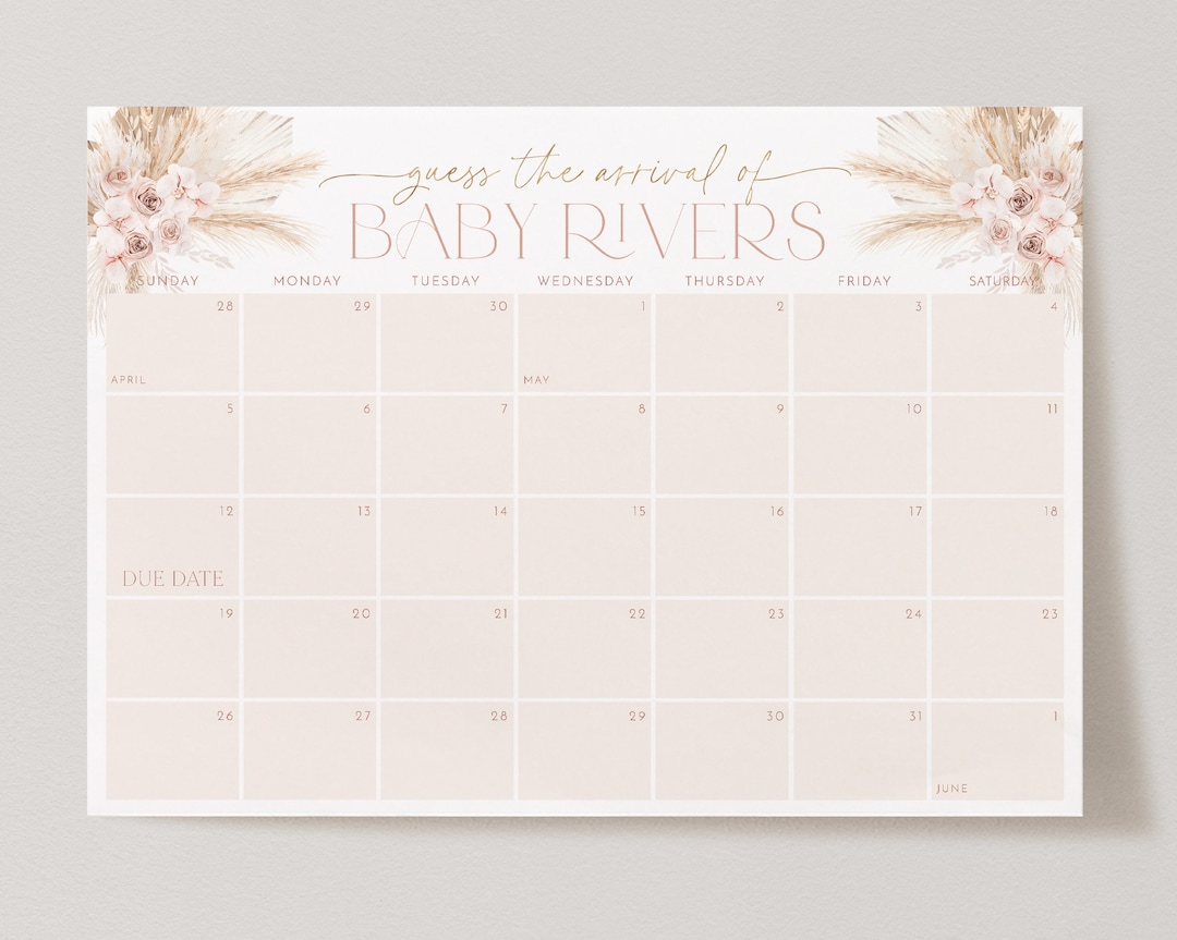 Boho Baby Shower Due Date Calendar, Birth Date Sign, Baby Arrival Sign