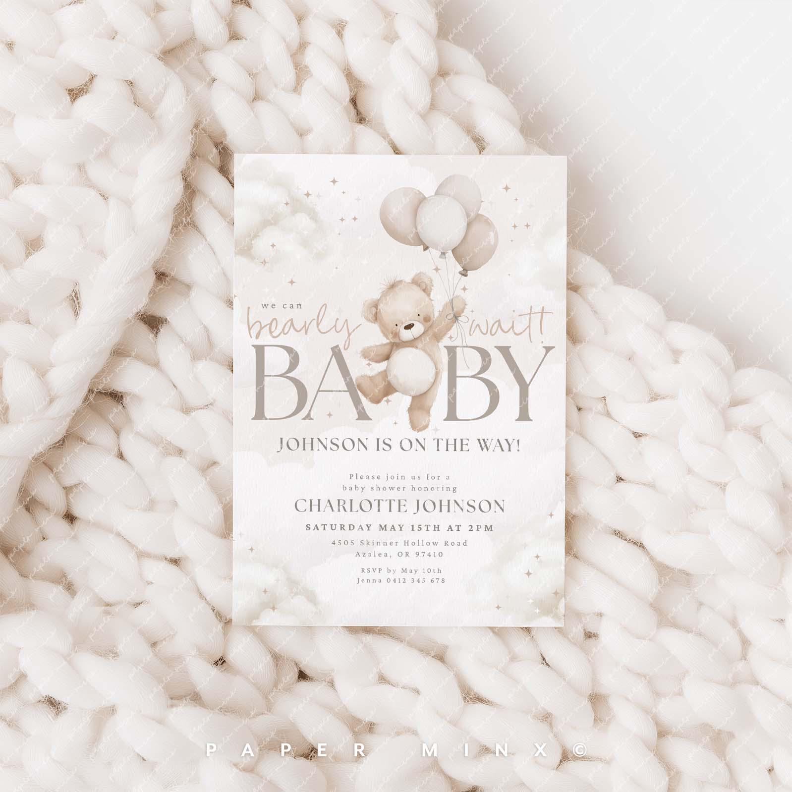 We Can Bearly Wait Baby Shower Invitation, Gender Neutral Teddy Bear ...