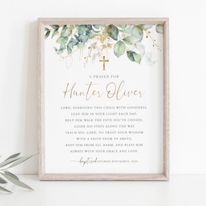 Baptism Prayer Sign 8x10, Greenery Baptism Prayer Sign, Christening Prayer Sign, Printable Baptism Signs, Greenery and Gold Baptism Signs