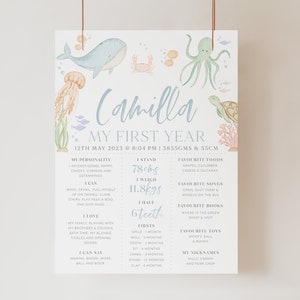 Under the Sea Milestone Sign, Oneder the Sea 1st Birthday Milestone Board, 1st Birthday Boy, Baby Birthday, Milestone Sign 1st Birthday