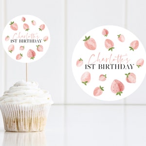 Berry Cupcake Toppers, Printable Cupcake Topper, Strawberry Cupcake Topper, 1st Birthday Editable Cupcake Toppers, Berry First Birthday Girl image 5