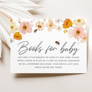 Bee Books For Baby Card Printable, Book Request Card, Floral Bee Baby Shower Book For Baby, Mommy to Bee Baby Shower Books For Baby Card Bee