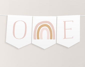 Rainbow High Chair Banner Printable, 1st Birthday Banner For High Chair, Rainbow Birthday Decorations, Girls Birthday High Chair Banner ONE