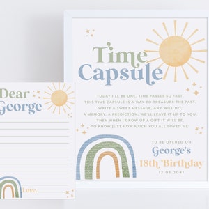 First Trip Around the Sun Time Capsule, 1st Birthday Time Capsule Sign, Time Capsule Template, Rainbow Sun 1st Birthday Decorations Boy