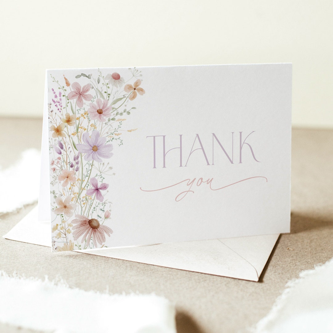 Wildflower Thank You Card Template, Printable Thank You Card, Floral ...