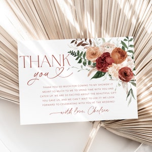Fall Floral Thank You Card Template, Printable Thank You Card, Bridal Shower Thank You Cards, Floral Thank You, Fall in Love Bridal Shower
