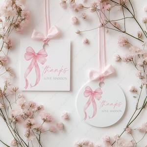 Pink Bow Favor Tags, Pink Bow Baby Shower Favour Tags Printable, Thank You Tags, Gift Tags, Printable Baby Shower Gift Tags Bow 1st Birthday