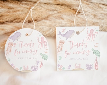 Printable Under the Sea Favor Tags, Oneder the Sea 1st Birthday Tags, Favour Tags, Thank You Tags, Gift Tags, Girl Baby Shower Pink Tags