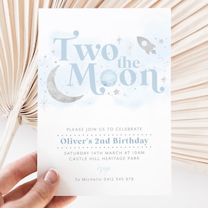 Two the Moon Birthday Invitation Template, 2nd Birthday Space Invitation, Two the Moon Space Invitation Boy, Printable Birthday Invitation