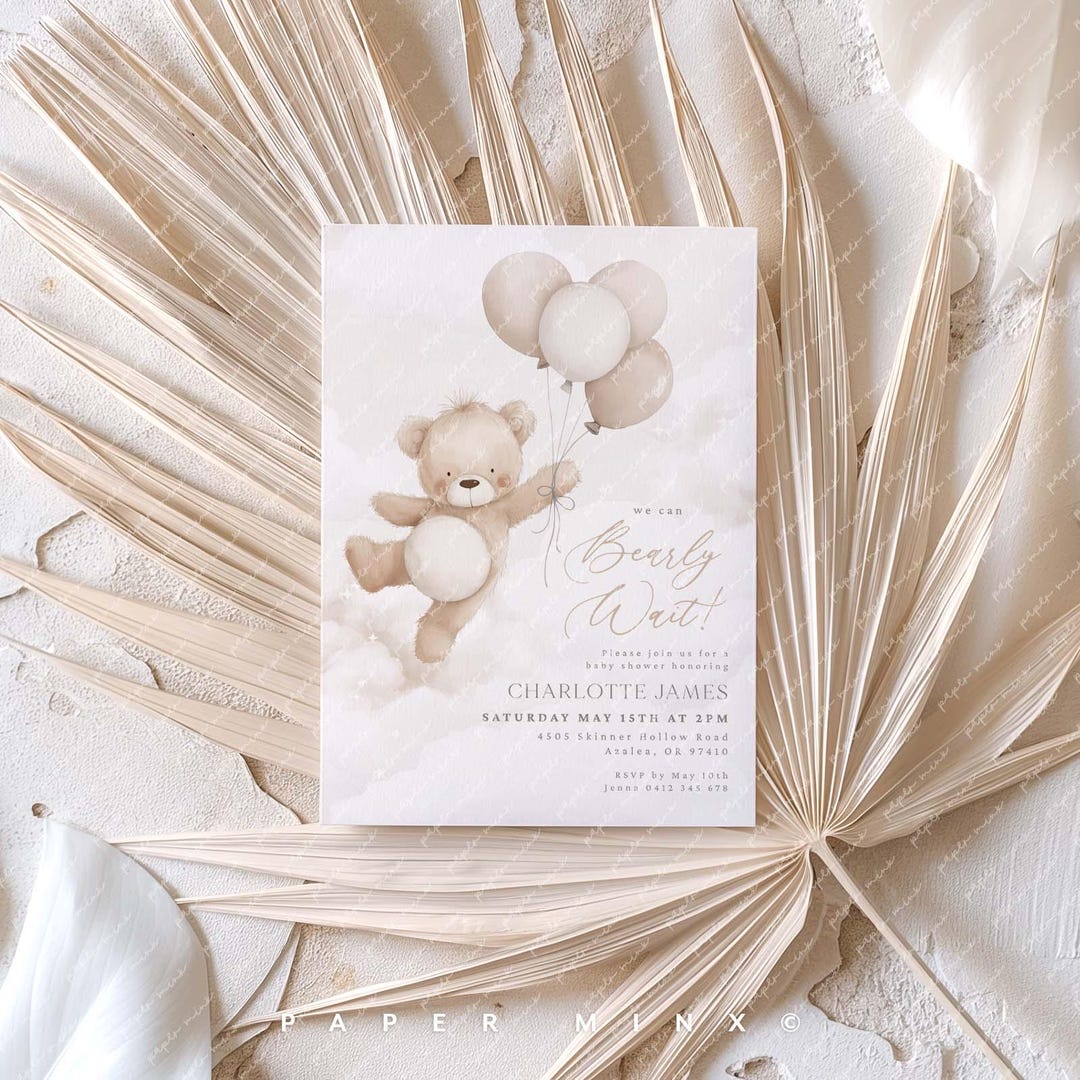 We Can Bearly Wait Baby Shower Invitation, Gender Neutral Teddy Bear ...