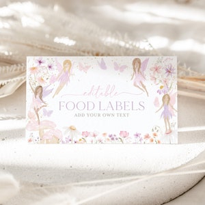 Fairy Food Labels, 1st Birthday Food Label Card, Food Tent Card, Birthday Food Tags, Folded Food Cards, Tented Food Labels Fairy First Party