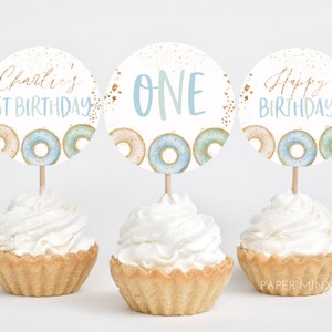 Donut Cupcake Toppers, Printable Cupcake Topper, Sweet One Cupcake Topper, 1st Birthday Editable Cupcake Toppers, Donut Grow Up 1st Birthday